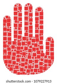 Stop Hand collage icon of square shapes and round items in variable sizes. Vector objects are formed into stop hand mosaic design concept.