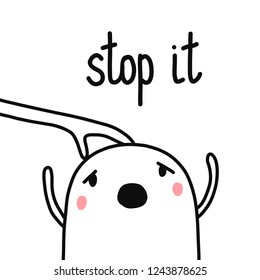 Stop it hand drawn sad frightened marshmallow in crisis for psychotherapy stickers banners cards notebooks and articles crying under hand