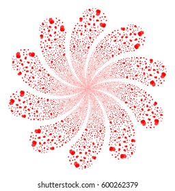 Stop Hand fireworks swirl flower with ten petals. Vector illustration style is flat red scattered symbols. Object twirl constructed from random pictograms.