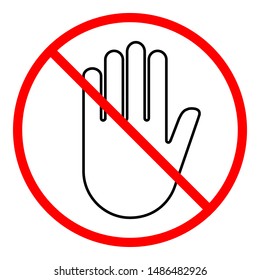 Stop hand forbidden sign with thin red forbidden circlem white hand