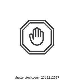 Stop hand gesture line icon. linear style sign for mobile concept and web design. Stop prevention outline vector icon. Symbol, logo illustration. Vector graphics