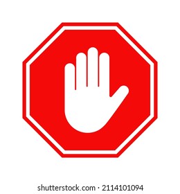 Stop hand gesture sign poster. Vector road sign with palm gesture. Traffic signal.