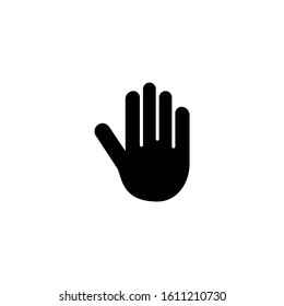 Stop hand icon in black flat design on white background