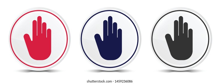 Stop hand icon crystal flat round button set illustration design isolated on white background
