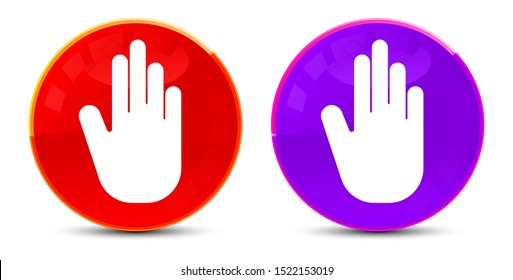 Stop hand icon isolated on glossy round buttons illustration