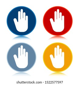 Stop hand icon isolated on trendy flat round buttons set reflected illustration design