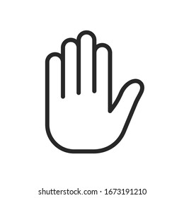 Stop Hand icon isolated on white background. Linear Hand icon in flat design. Vector illustration.