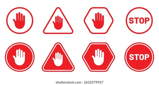 Stop hand icon set. Stop road sign. Hand stop icon vector illustration isolated on white background