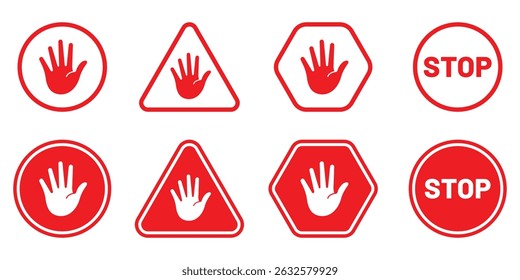 Stop hand icon set. Stop road sign. Hand stop icon vector illustration isolated on white background
