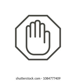 Stop hand icon vector. Line warning symbol isolated. Trendy flat outline ui sign design. Thin linear graphic pictogram for web site, mobile app. Logo illustration. Eps10.