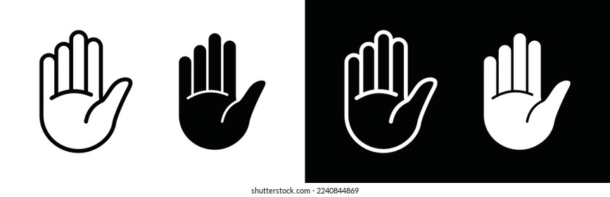 Stop hand icon vector. Road sign or traffic sign stop hand icon. Palm hand or forbidden sign for apps or websites on black and white background, symbol illustration