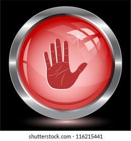 Stop hand. Internet button. Vector illustration.