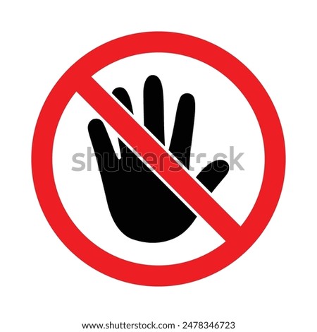 Stop hand or no entry area sign red prohibited ban symbol in red and black color vector illustration. Stop sign. No entry. Black arm in a red crossed circle. Stop hand symbol for prohibited activities