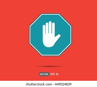 Stop hand octagonal sign for prohibited activities, logo Vector illustration