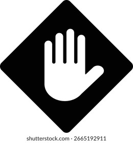 Stop Hand Palm Block Diamond Shaped Sign or Do Not Enter Icon. stop sign with a hand 
