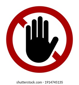 Stopp Hand Palm Icon in einem Round No Sign. Vektorbild.