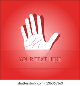 Stop hand. Paper sticker as bookmark. Vector illustration. Eps10.