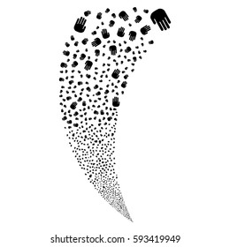 Stop Hand random fireworks stream. Vector illustration style is flat black iconic symbols on a white background. Object fountain done from scattered symbols.