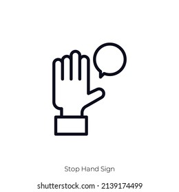 Stop Hand Sign icon. Outline style icon design isolated on white background