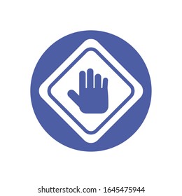 stop hand sign icon over white background, flat style and colorful design, vector illustration