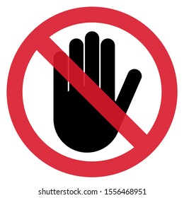 Stop hand sign, icon vector. Red color singe symbol illustration