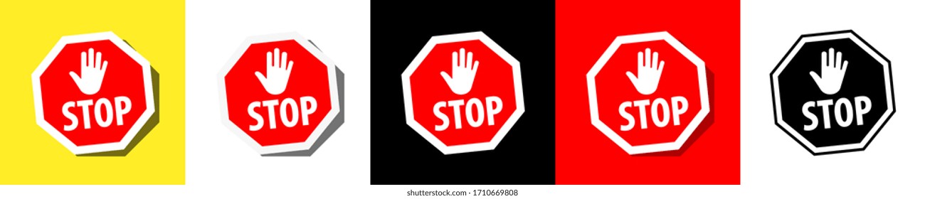 Stop hand sign on different backgrounds