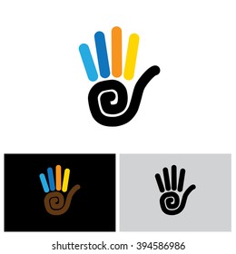 stop hand sign vector logo line icon. this also represents greetings like hi, hello, waving hand at others, showing number 5, asking to wait, kids coloring hands