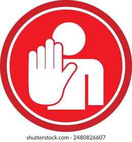 Vector de señal de stop hand en fondo rojo