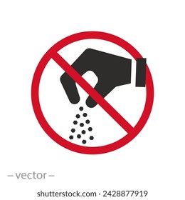 stop hand sprinkle icon, no salt or spice pinch, do not add to food, flat symbol on white background - vector illustration eps10