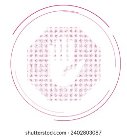 Das Stopphandsymbol mit rosafarbenen Punkten. Pointillismus-Stil. Vektorgrafik auf weißem Hintergrund