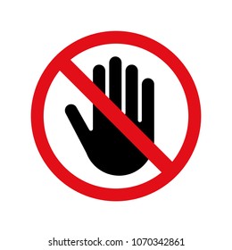 Stop hand vector icon for no entry or entrance forbidden and dont touch sign