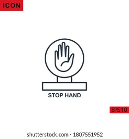 Stop Hand vector icon on white background. Illustration line icon for graphic, print media interfaces and web design.
