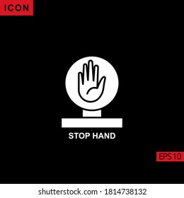 Stop Hand vector icon on black background. Illustration flat icon for graphic, print media interfaces and web design.
