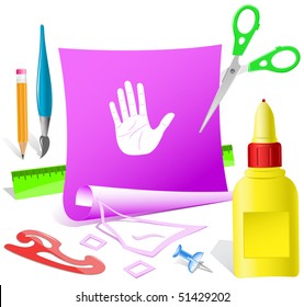 Stop hand. Vector paper template.