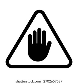 Stop Hand Warning Icon – Black Triangle Silhouette