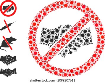Stop handshake mosaic icon. Vector collage is organized with randomized virus icons. Coronavirus mosaic stop handshake icon and more icons. Stop handshake mosaic for isolation templates.