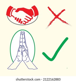 ¡Deja de apretar la mano! Sólo Namaste emisión de vectores de alta calidad para oficinas, lugares públicos y vivienda