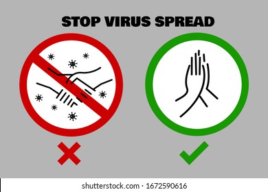 Stop Handshaking to Prevent Spread of Coronavirus Concept. Wai or Namaste is Better. Line Art Vector Illustration.