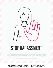 Stop harassment thin line icon. Abuse, victim of sexual violence. Vector illustration.