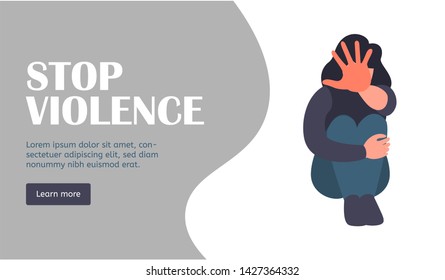 Stop harrasment. Landing page. Stop violence and bullying website. Social issues, abuse and aggression on women web page