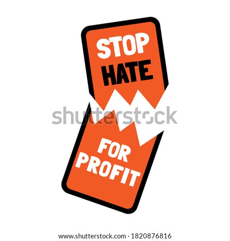 Stop hate for profit concept with broken mobile phone. Social media boycott campaign against hate, bigotry, racism, antisemitism. Vector illustration for poster, banner, sticker.