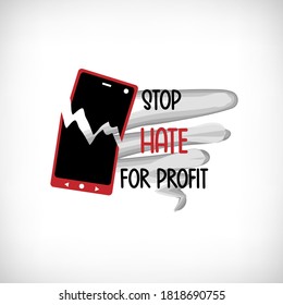Stop hate for profit poster. Social media concept. Vector illustration.