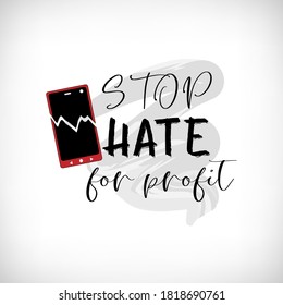 Stop hate for profit poster. Social media concept. Vector illustration.