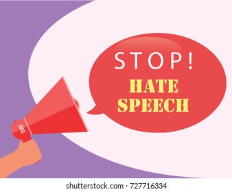 Stop hate speech speech bubble with hand holding a megaphone vector illustration.