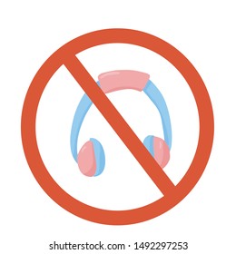Stop headphones sign icon. Restrict symbol. Vector  illustration.