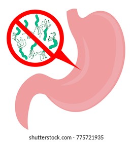 Stop helicobacter in stomach sign vector illustration in cartoon style