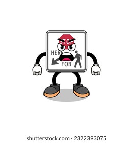 stop here for pedestrians cartoon illustration with angry expression , character design