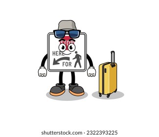 stop here for pedestrians mascot doing vacation , character design