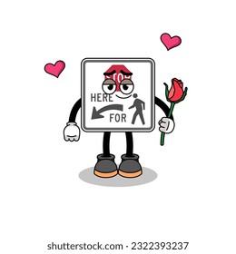 stop here for pedestrians mascot falling in love , character design