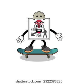 stop here for pedestrians mascot playing a skateboard , character design